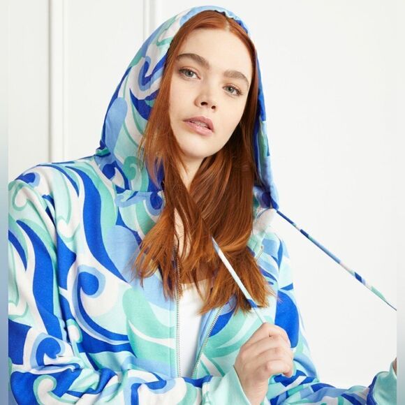 Hill House NWT Allie Zip Up Hoodie with Pockets in Ocean Kaleidoscope Blue XS - Picture 3 of 9